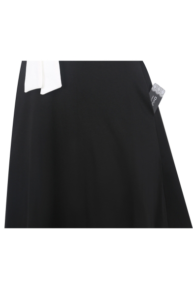 New Fashion Polka Dot Printed Three-Quarter Sleeve Bow-Tied Collar Midi A-Line Swing Dress for Women