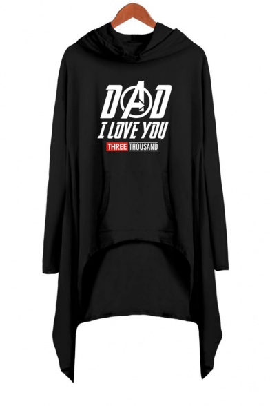 

New Popular Letter DAD I LOVE YOU THREE THOUSAND Hooded Long Sleeve Loose Fit Asymmetrical Dress, Black;dark navy;pink;white;gray, LM521592