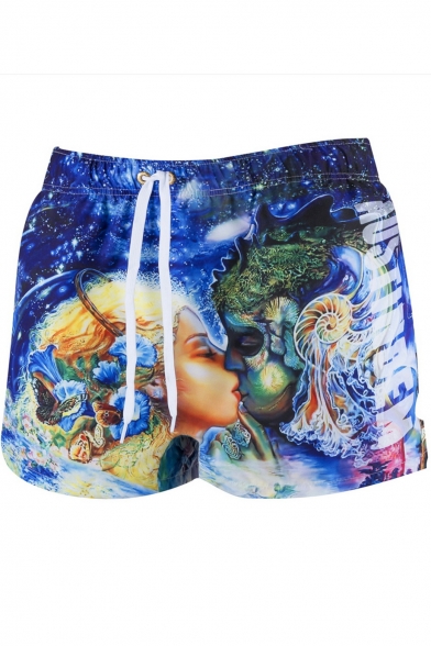 New Stylish Magic Figure Galaxy Printed Blue Beach Shorts Swim Trunks for Men