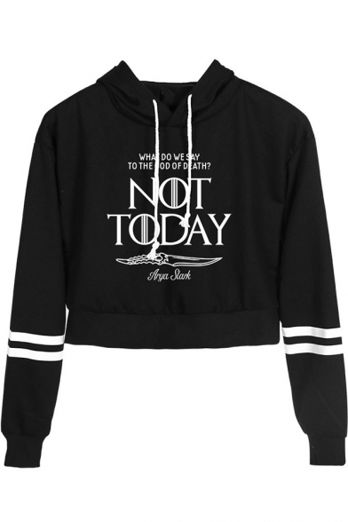 New Stylish Stripe Long Sleeve Cool Letter NOT TODAY Cropped Hoodie