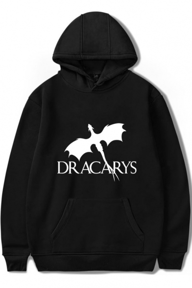 New Trendy Dragon DRACARYS Graphic Print Basic Loose Pullover Unisex Hoodie