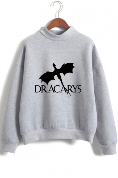 New Trendy Mock Neck Long Sleeve Dragon Dracarys Printed Casual Pullover Sweatshirt