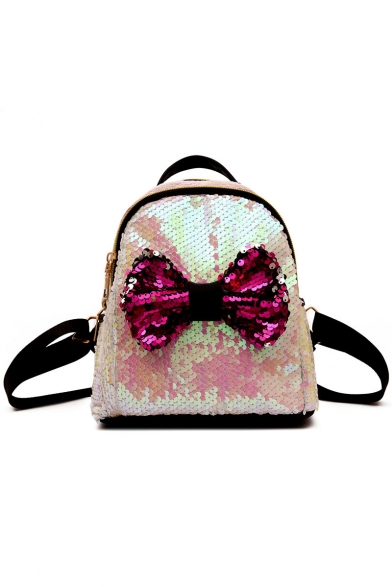 New Trendy Plain Bow-knot Decoration Sequined Backpack 23*13*24 CM