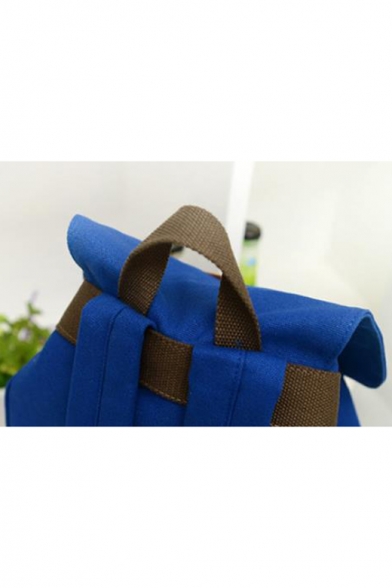 Retro Trend Plain Leather Belt Patch Double Pockets Decoration Canvas Backpack 30*14*40 CM