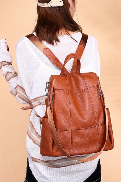 Simple Fashion Plaid Design PU Leather Shoulder Bag Backpack 33*15*33 CM