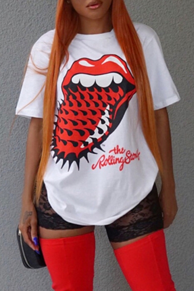 white and red graphic tee