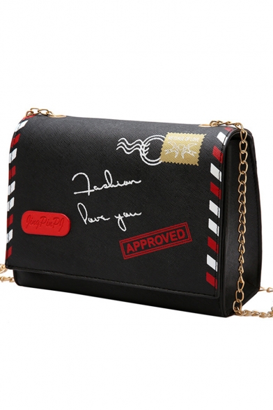 Stylish Letter Stripes Printed Crossbody Bag with Chain Strap 21*8*14 CM