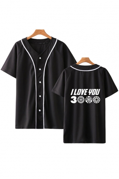 Summer Hot Fashion Letter I Love You 3000 Unisex Short Sleeve Button Down Baseball Shirt