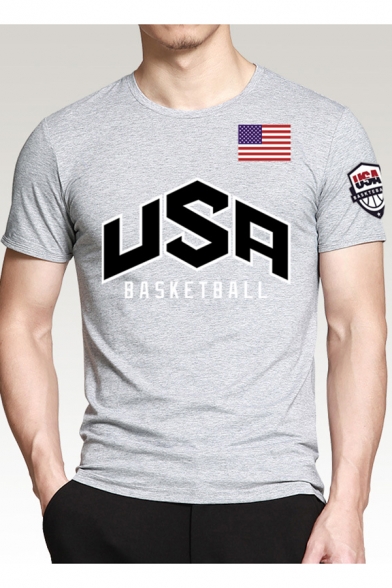 Summer New Stylish USA Flag Printed Basic Short Sleeve Classic Fit T-Shirt