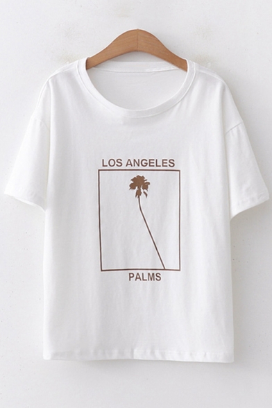 Summer Simple Letter LOS ANGELES Short Sleeve Cotton Casual T-Shirt