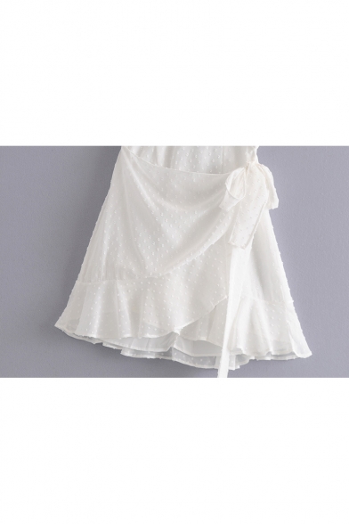 Summer Simple White Surplice Neck Open Back Sleeveless Mini A-Line Dress