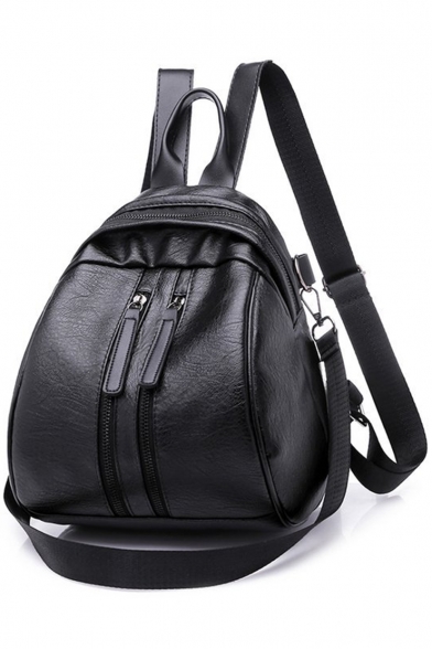 Trendy Solid Color Double Zippers Front Small Backpack 23*20*25 CM