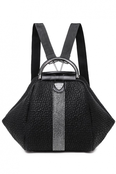Trendy Solid Color Rhinestone Embellishment Black Satchel Backpack 22*24*23 CM