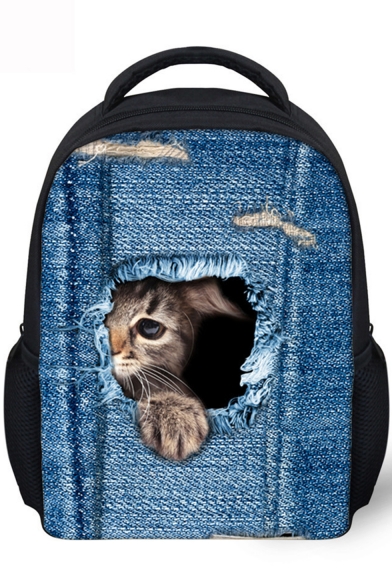 Unisex Lovely 3D Cat Printed Polyester School Bag Backpack 24*10*30 CM