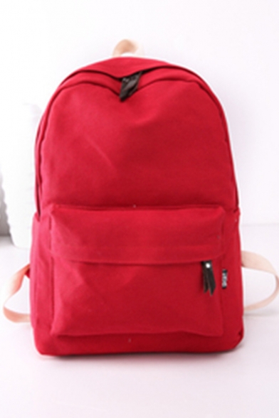 Unisex Simple Solid Color Canvas School Bag Backpack 30*15*40 CM