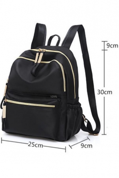 Women's Black Plain Nylon Water Resistant Backpack School Bag 25*9*30 CM