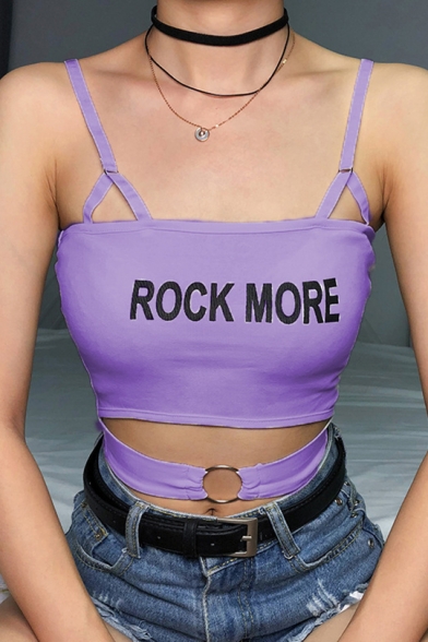 Women's Cool Simple Letter ROCK MORE Sexy Cut Out Summer Cropped Cami Top