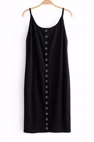 Women's Plain Printed V-Neck Sleeveless Pull Up Front Midi Slip Jersey Dress