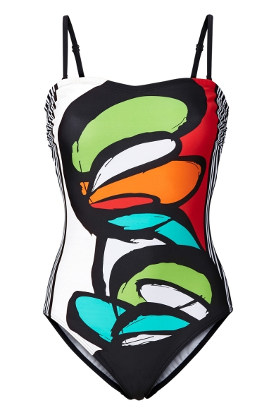 Womens New Stylish Creative Pattern Spaghetti Straps One Piece Swimsuit Swimwear