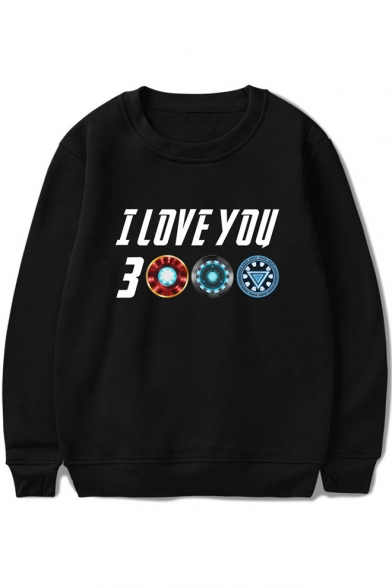 Cool Letter I Love You 3000 Print Basic Round Neck Pullover Relaxed Unisex Sweatshirt