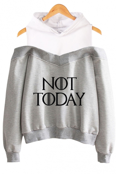 Fashion Fake Two-Piece Popular Letter NOT TODAY Cold Shoulder Long Sleeve Hoodie