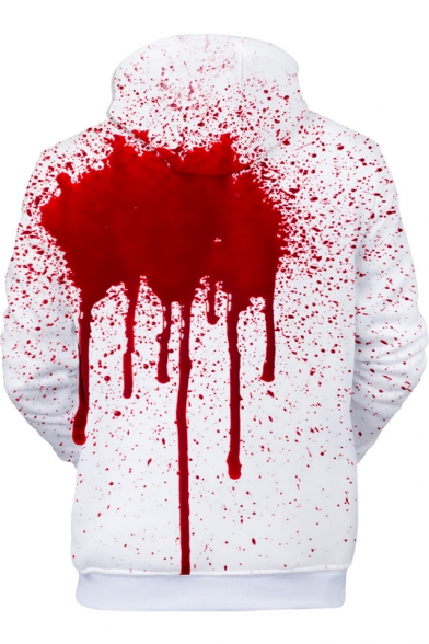 Halloween Horror Blood 3D Printing Long Sleeve Unisex White Hoodie