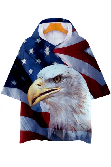 Independence Day Fashion Flag Printed Short Sleeve Casual Loose Hooded T-Shirt