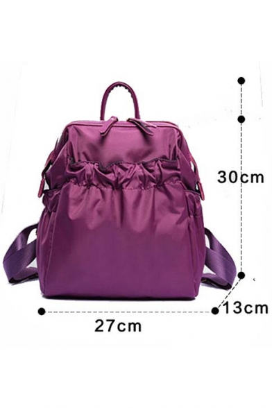 Lightweight Large Capacity Plain Ruffle Decoration Nylon Purple Rucksack 27*13*30 CM