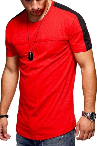 Mens New Trendy Stripe Print Short Sleeve Round Neck Fitted T-Shirt
