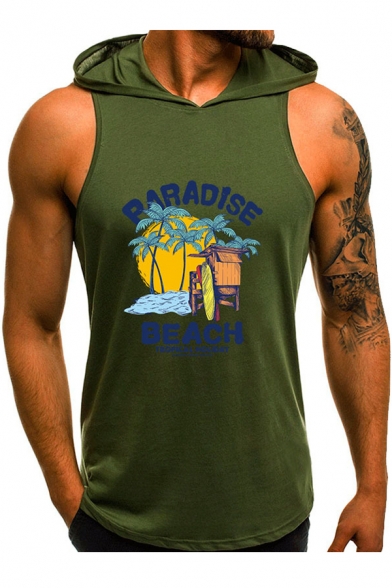 Mens Paradise Beach Sleeveless Hooded Casual Sport Tank Top