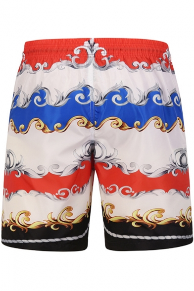 Mens Summer Unique Fashion Printed Drawstring Waist Quick-Dry Beach Swim Shorts