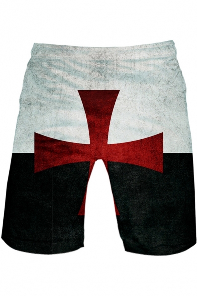 New Fashion Knights Templar Cross Printed Drawstring Waist Sport Loose Shorts