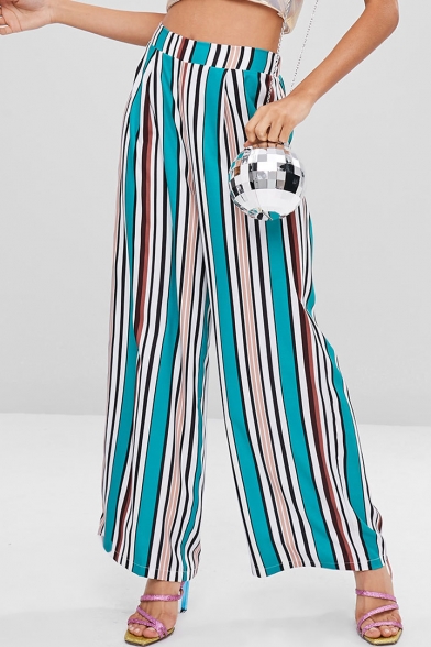 New Stylish Blue Stripe Printed Womens Wide Leg Culotte Pants