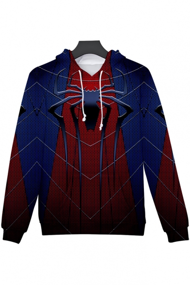 New Trendy Blue and Red Spider Far From Home Long Sleeve Drawstring Hoodie
