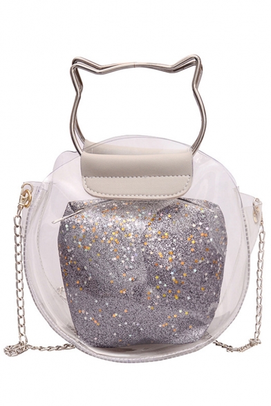 New Trendy Sequin Round Bag Transparent Crossbody Bag Handbag 18*8*19 CM