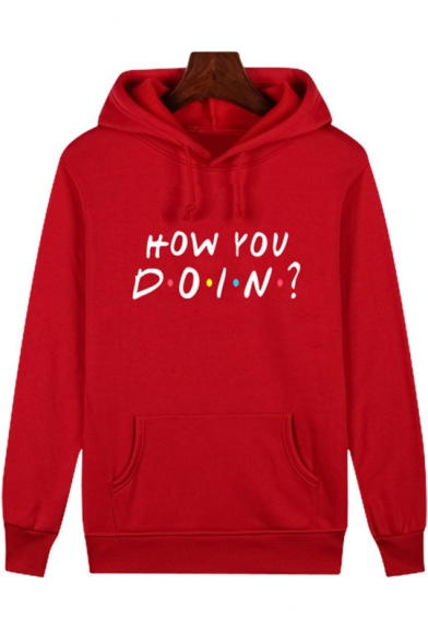 Popular Letter HOW YOU DOIN Print Long Sleeve Classic Fit Hoodie