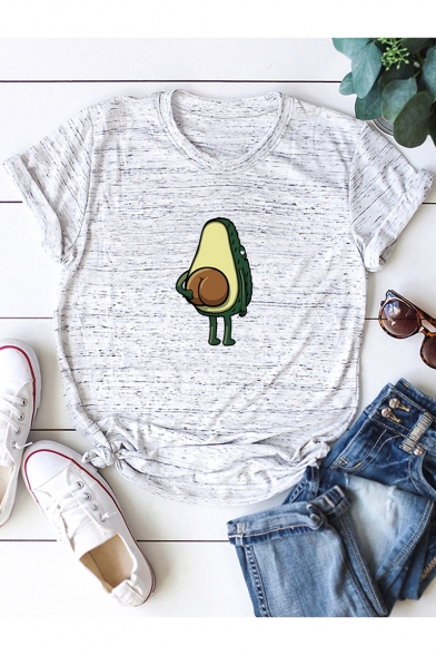 Summer Funny Cartoon Avocado Printed Basic Round Neck Short Sleeve T-Shirt