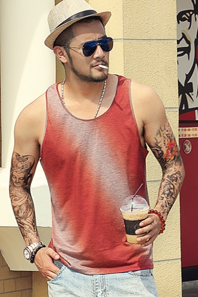 Summer Mens Street Style Ombre Color Sleeveless Sport Casual Tank Top