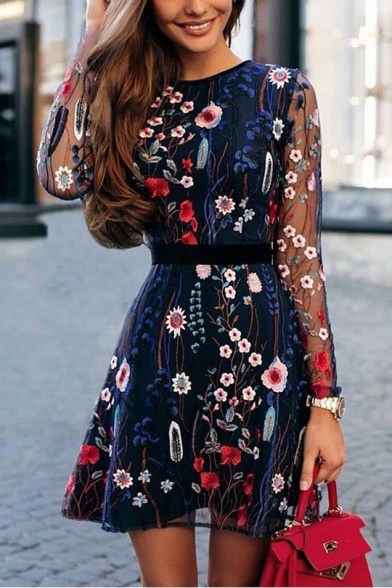 long floral mesh dress
