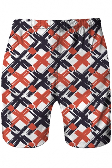 Summer Trendy Pattern Elastic Waist Mens Casual Loose Beach Shorts Swim Trunks