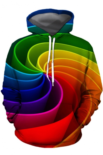 Unique Awesome Colorful Paper Whirlpool Print Loose Sport Hoodie