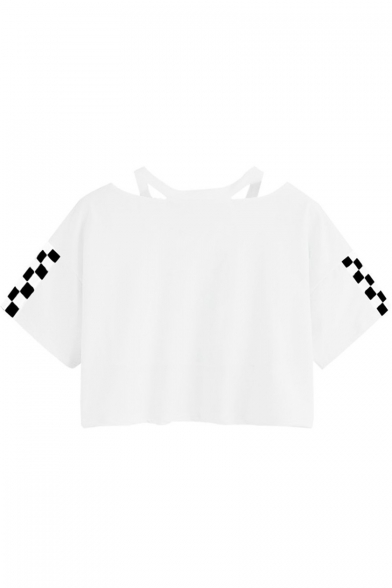 Women's Hot Fashion Pineapple Pattern Plaid V-Neck Short Sleeve Loose Cropped T-Shirt