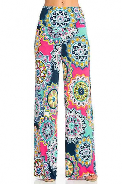 

Women' Trendy Paisley Floral Printed Summer Loose Wide-Leg Palazzo Pants, LM518118, Blue;dark navy;gray