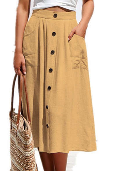 button down midi skirt with pockets
