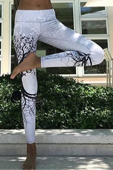 Womens Trendy Tree Leaf Printed Stretch Fit Yoga Leggings