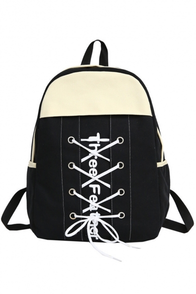 Chic Color Block Letter Printed Crisscross Tie Front School Bag Backpack 30*11*40 CM