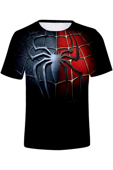 Cool 3D Blue and Red Spider Far From Home Basic Black Tee