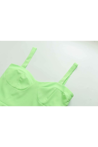 Girls Summer New Chic Fluorescent Green Simple Plain Mini A-Line Cami Dress