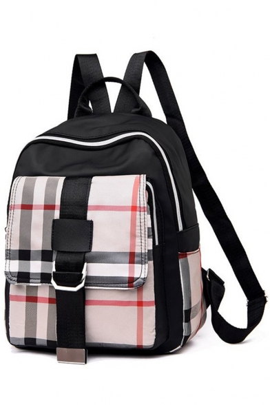 Ladies Elegant Plaid Pattern Pocket College Bag Backpack 26*11*32 CM