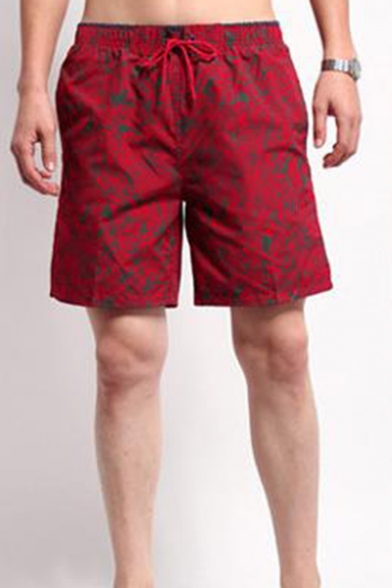 Mens Summer Fashion Pattern Drawstring Waist Fast Drying Beach Swim Trunks with Liner